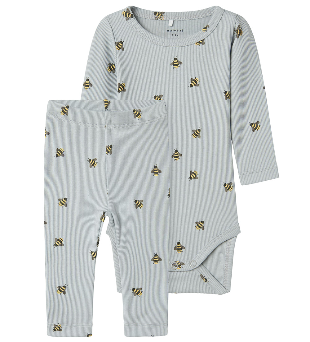 Name It Sæt - Body l/æ/Leggings - Rib - NbmFunkab - Pearl Blue m
