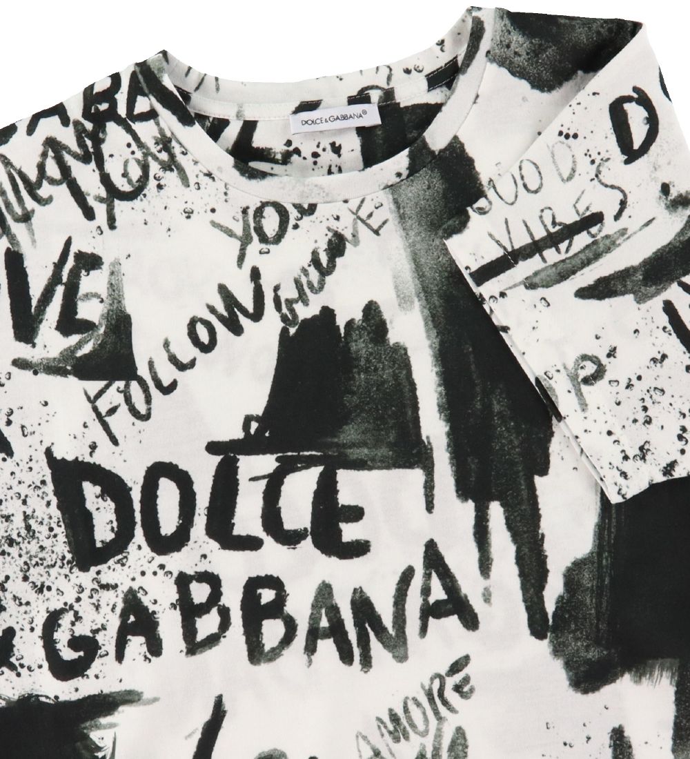 Dolce & Gabbana T-shirt - DG Next - Sort/Hvid m. Graffiti