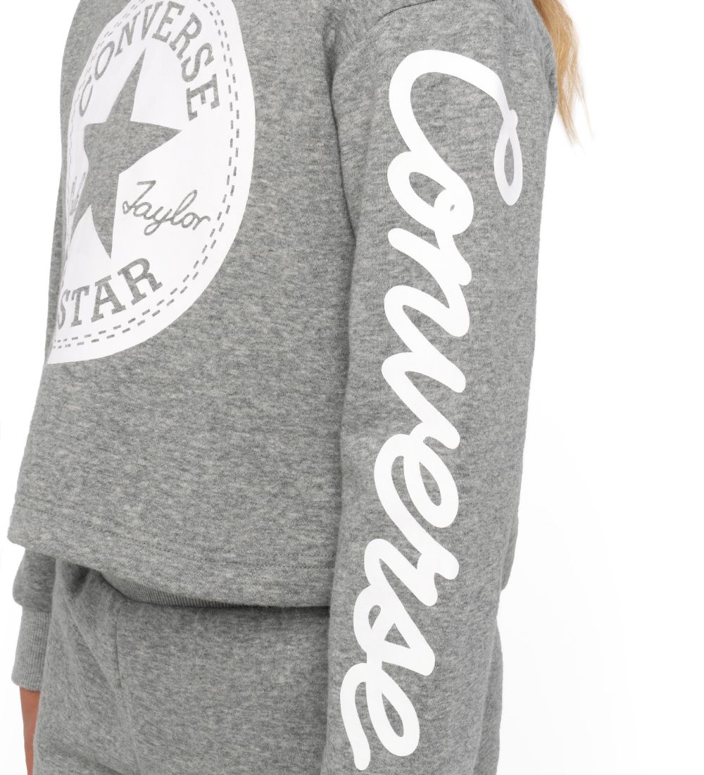 Converse Hættetrøje - Cropped - Grey Heather m. Logo