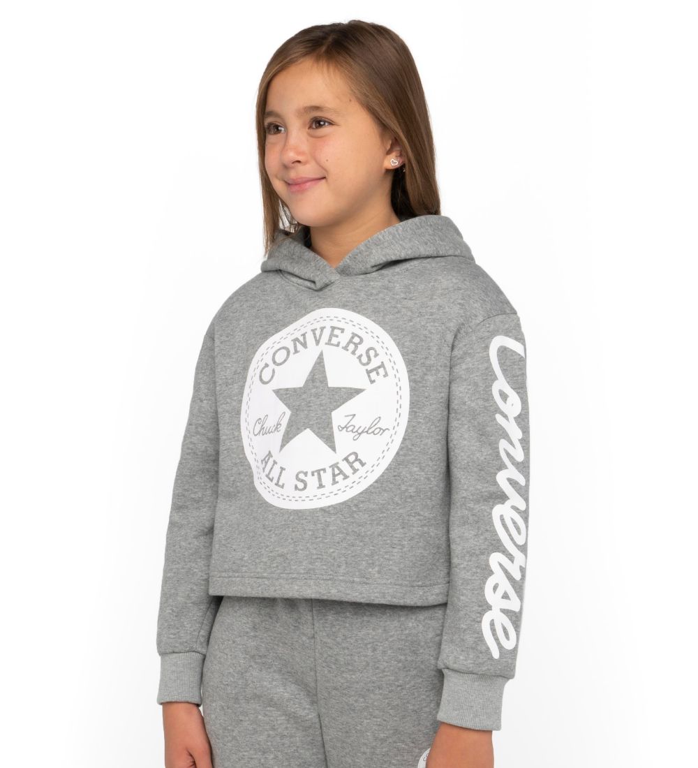 Converse Hættetrøje - Cropped - Grey Heather m. Logo