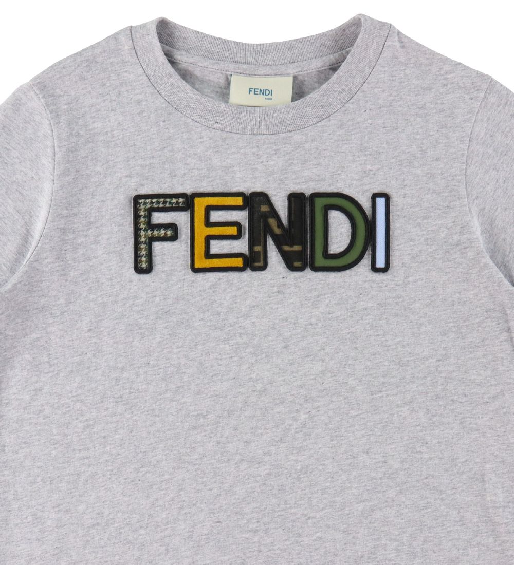 Fendi T-Shirt - Gråmeleret m. Logo