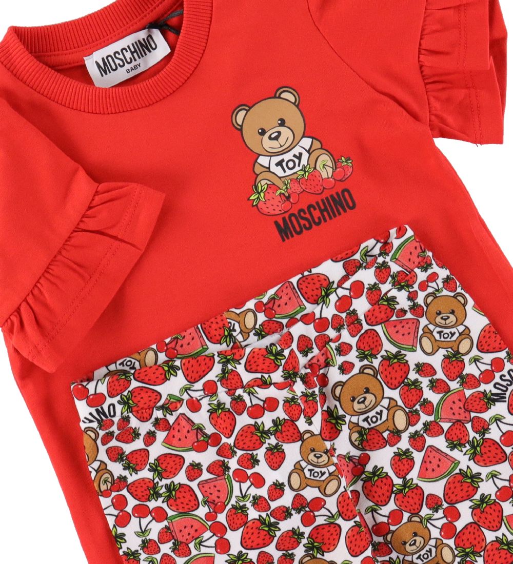 Moschino Sæt - T-Shirt/Leggings - Rød/Hvid m. Bær