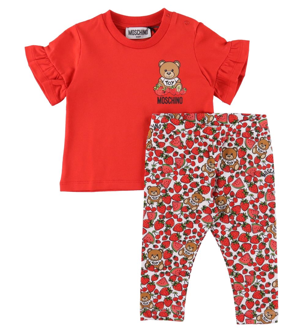 Moschino Sæt - T-Shirt/Leggings - Rød/Hvid m. Bær