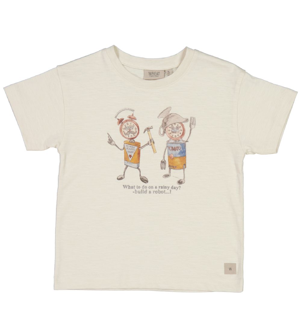Wheat T-shirt - Robots - Eggshell m. Print