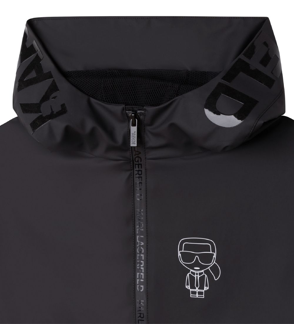 Karl Lagerfeld Regnjakke - PU - Sort m. Print