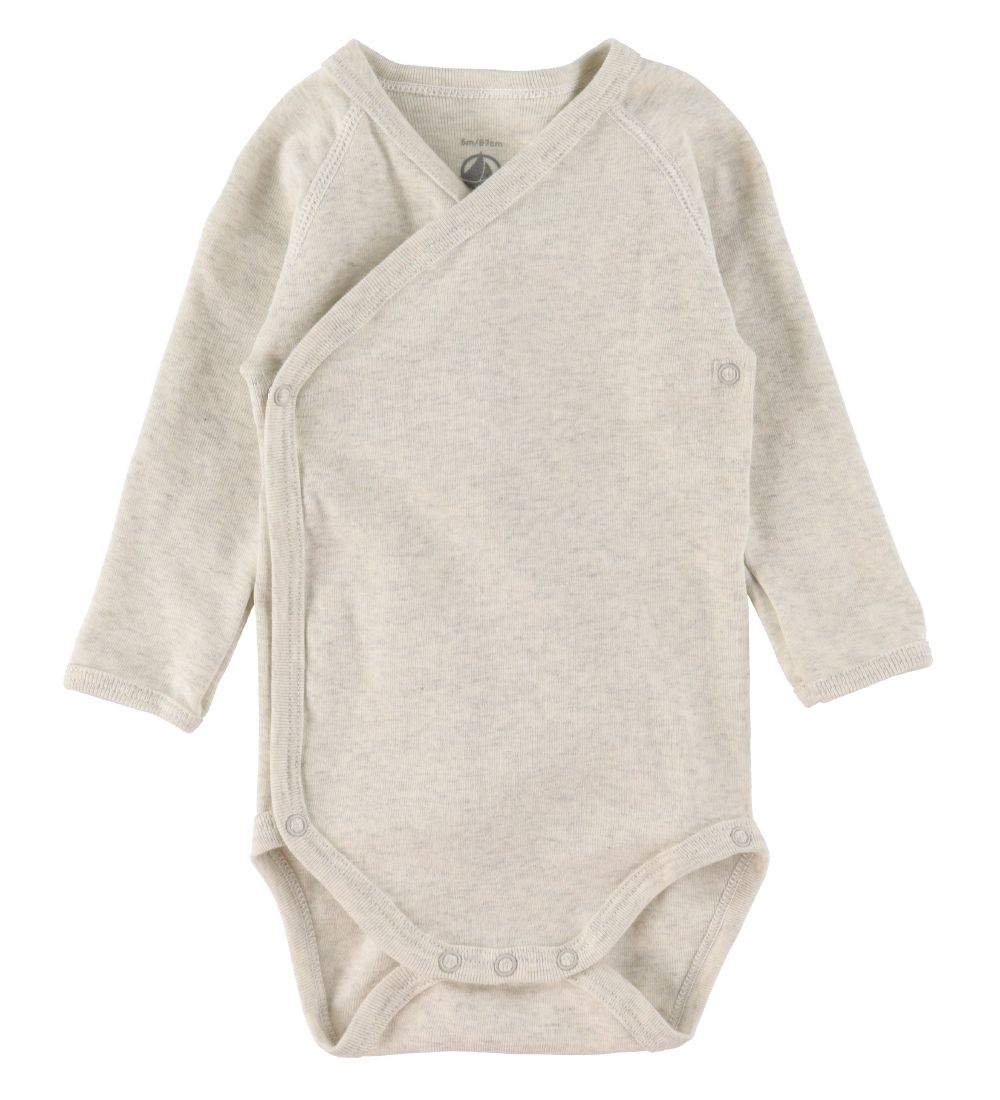 Petit Bateau Slå-om Bodyer l/æ - 3-pak - Hvid/Gråmeleret m. Stje