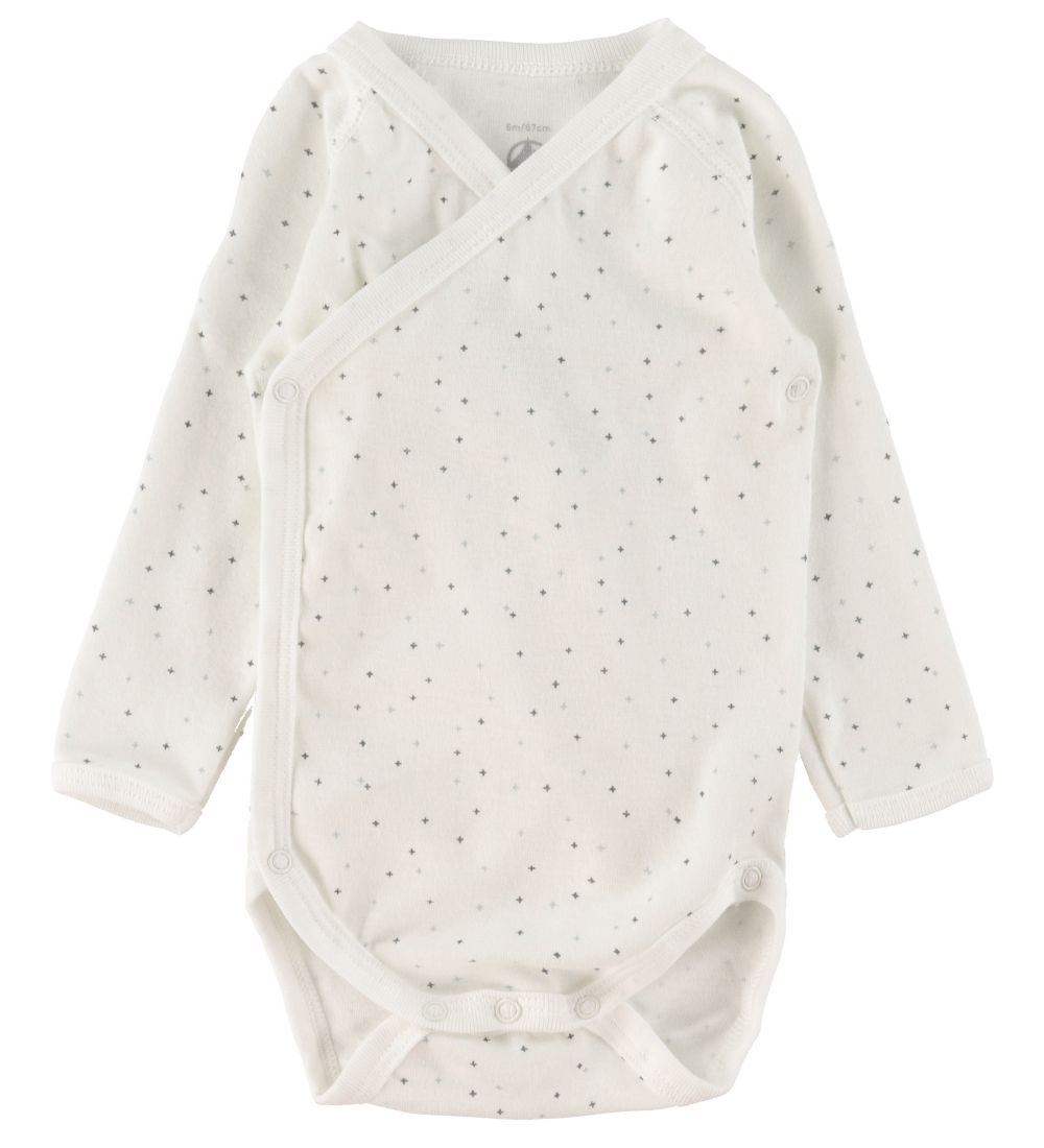 Petit Bateau Slå-om Bodyer l/æ - 3-pak - Hvid/Gråmeleret m. Stje