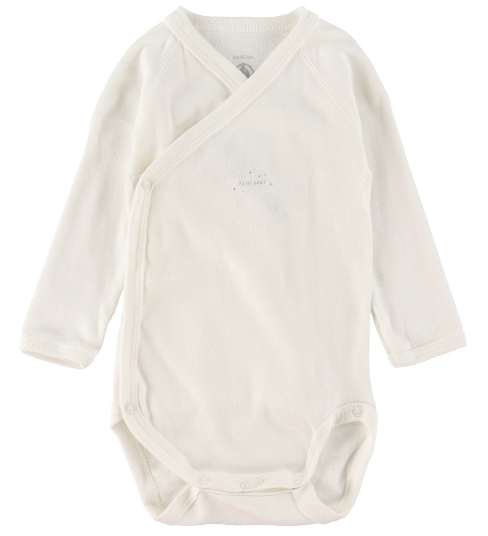 Petit Bateau Slå-om Bodyer l/æ - 3-pak - Hvid/Gråmeleret m. Stje