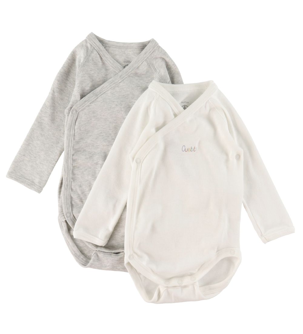 Petit Bateau Slå-om Bodyer l/æ - Hvid/Blå/Gråmeleret