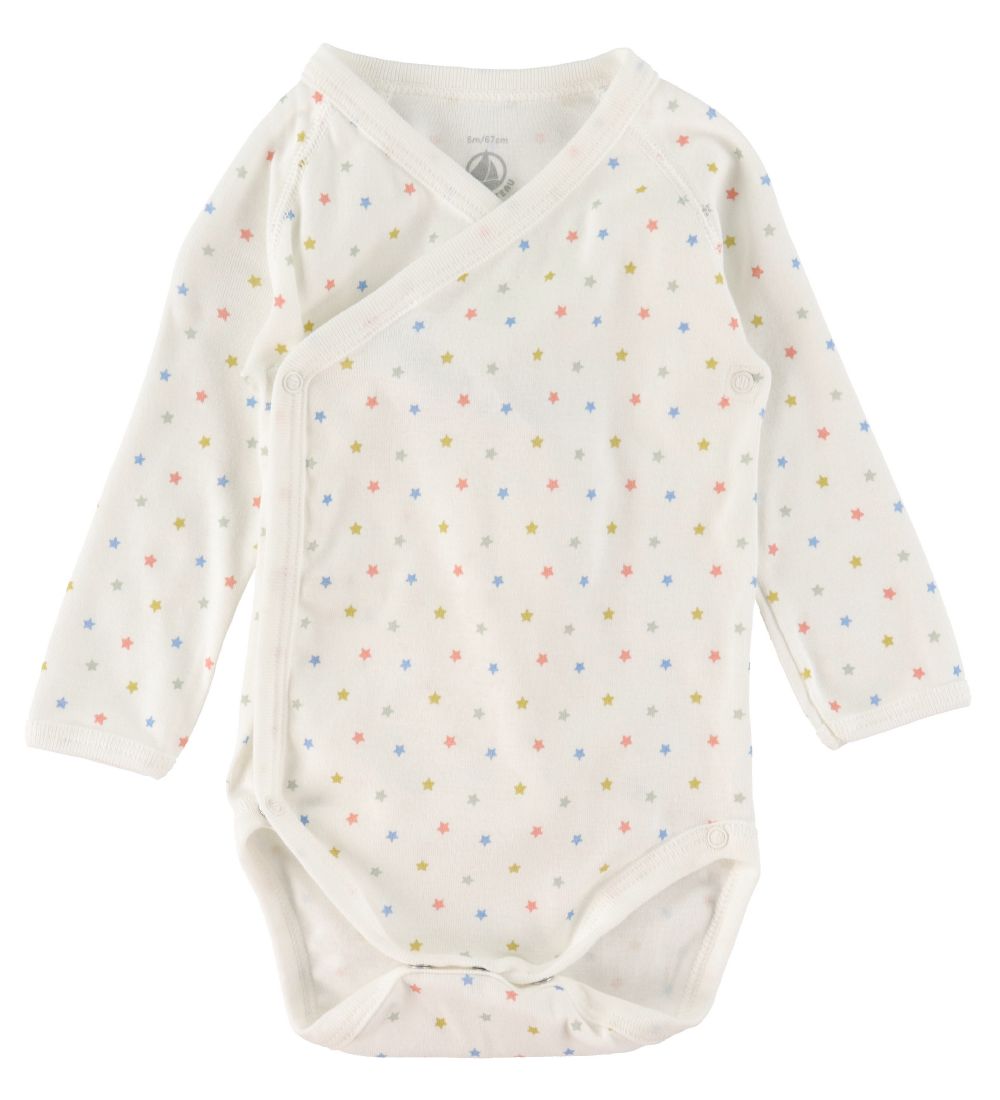 Petit Bateau Slå-om Bodyer l/æ - Hvid/Blå/Gråmeleret