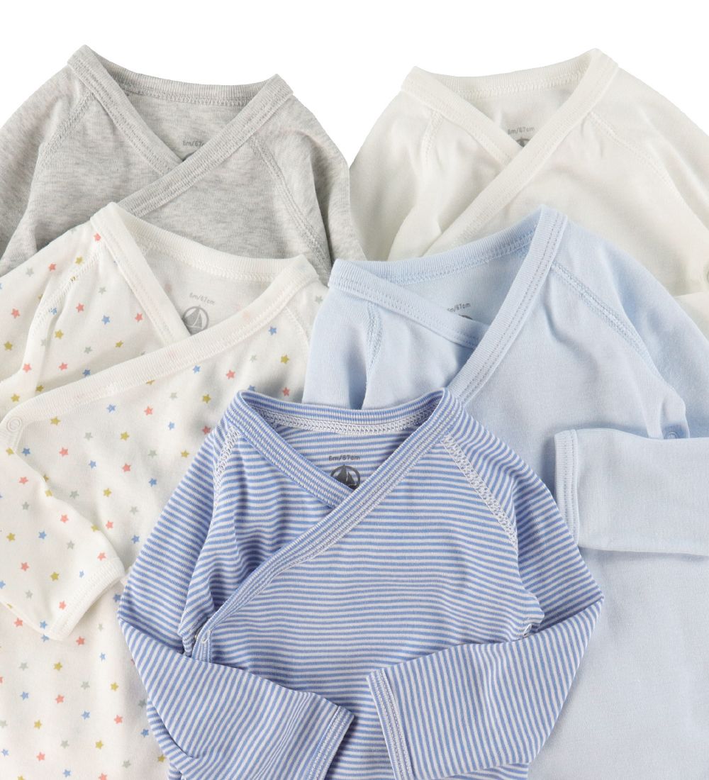 Petit Bateau Slå-om Bodyer l/æ - Hvid/Blå/Gråmeleret