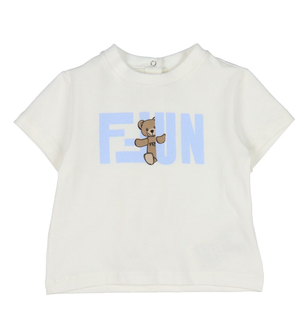 Fendi T-shirt - Hvid/Bl m. Bamse