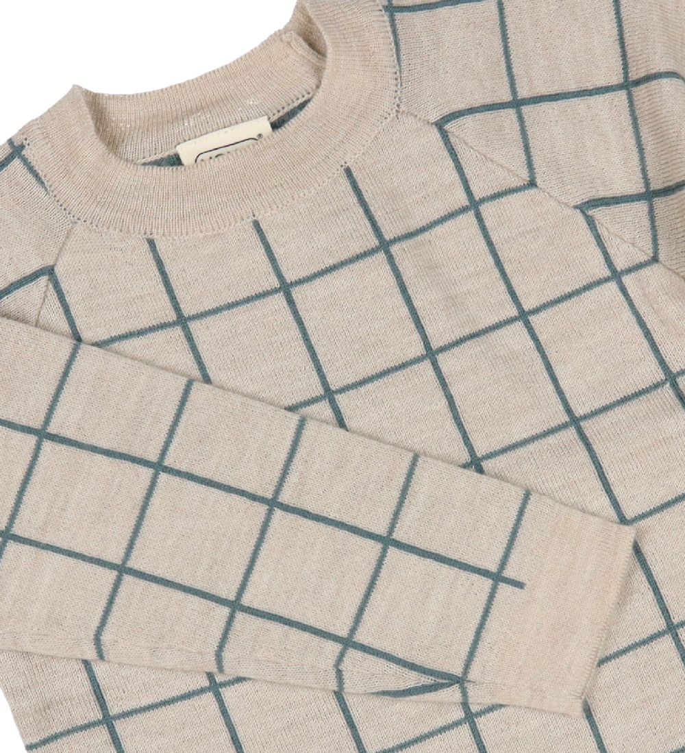 Voksi Bluse - Uld - Melange Sand Green m. Tern