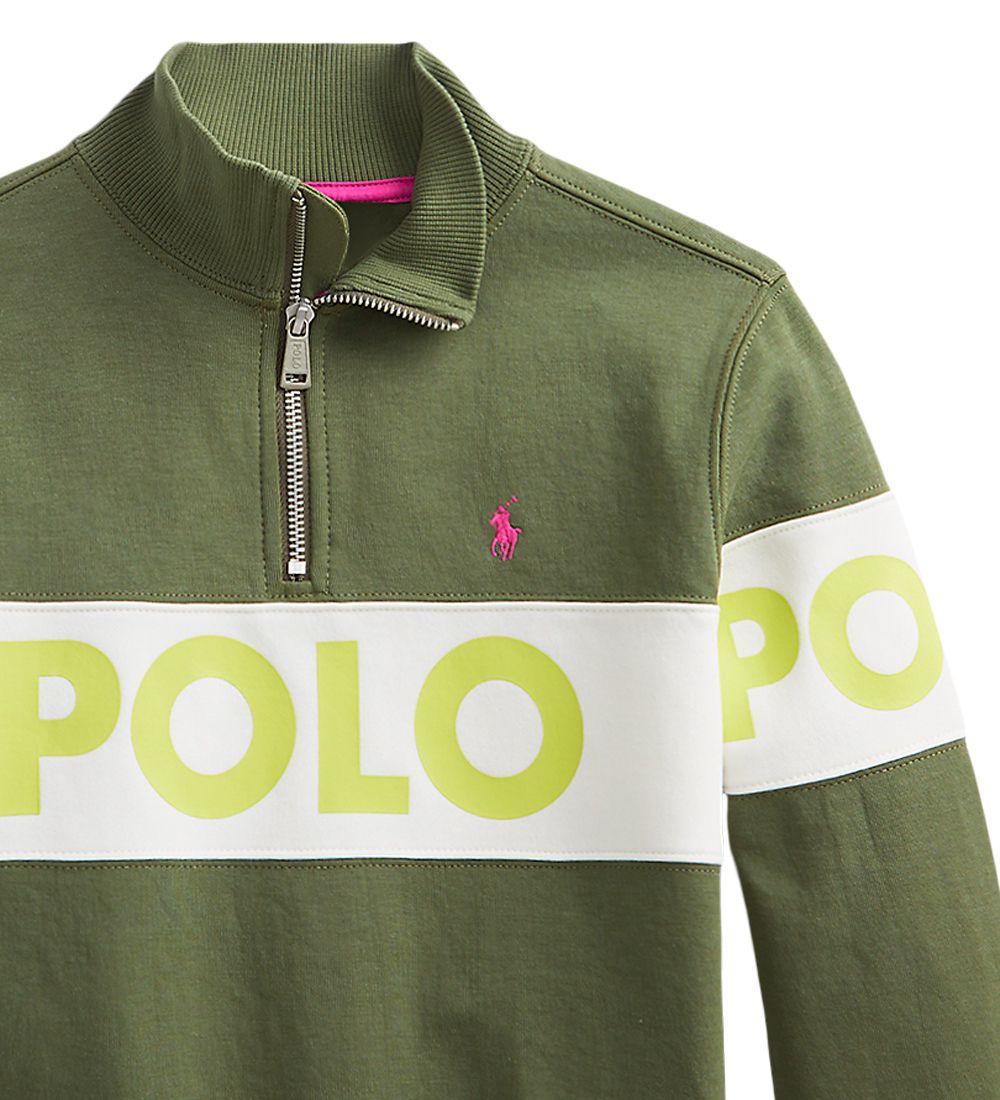 Polo Ralph Lauren Bluse - Next Gen - Olive m. Hvid/Gul
