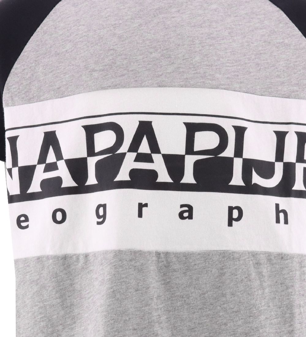 Napapijri T-shirt - Gråmeleret m. Sort/Hvid