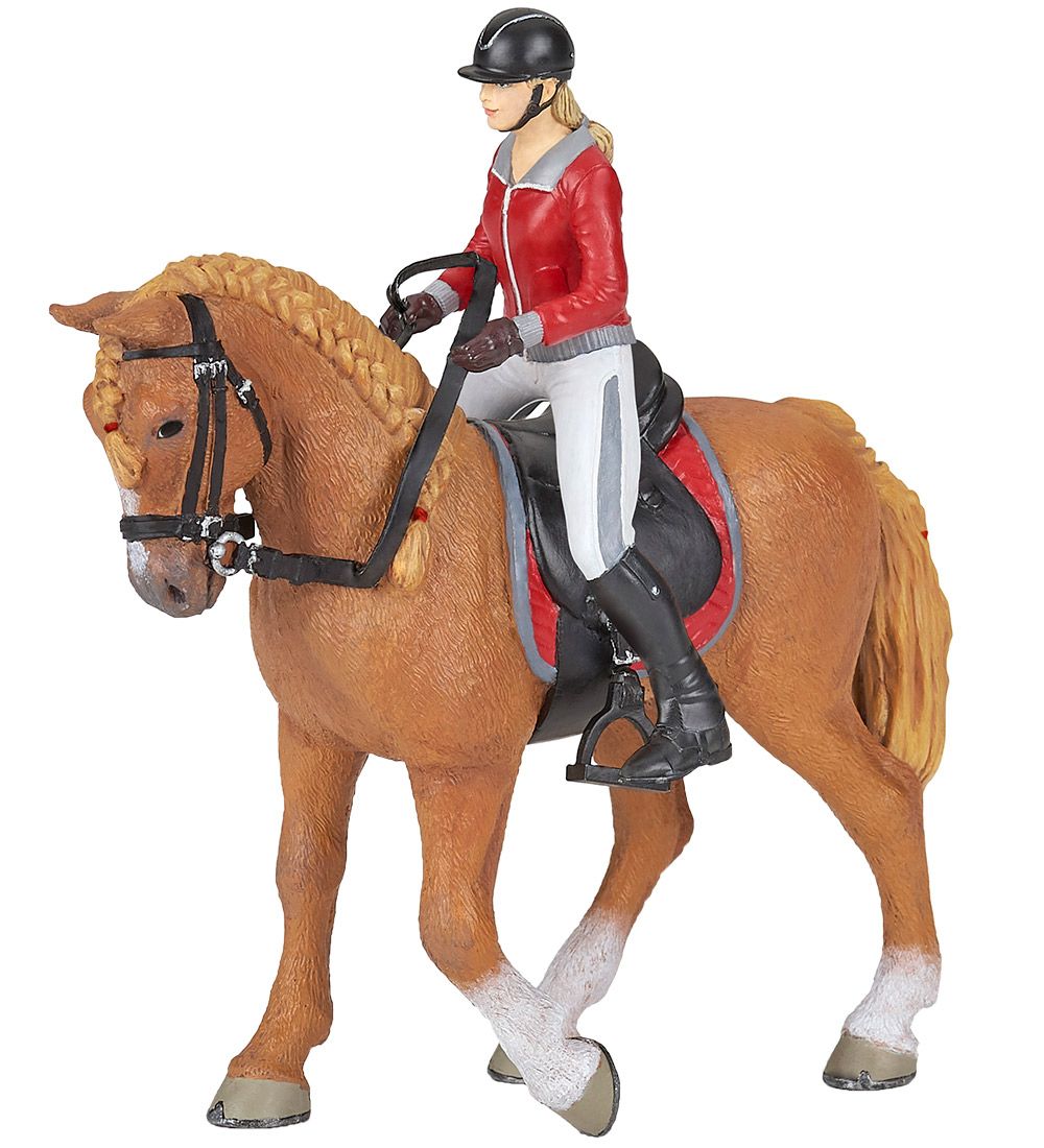 Papo Hest m. Kvindelig Rytter - H: 13 cm