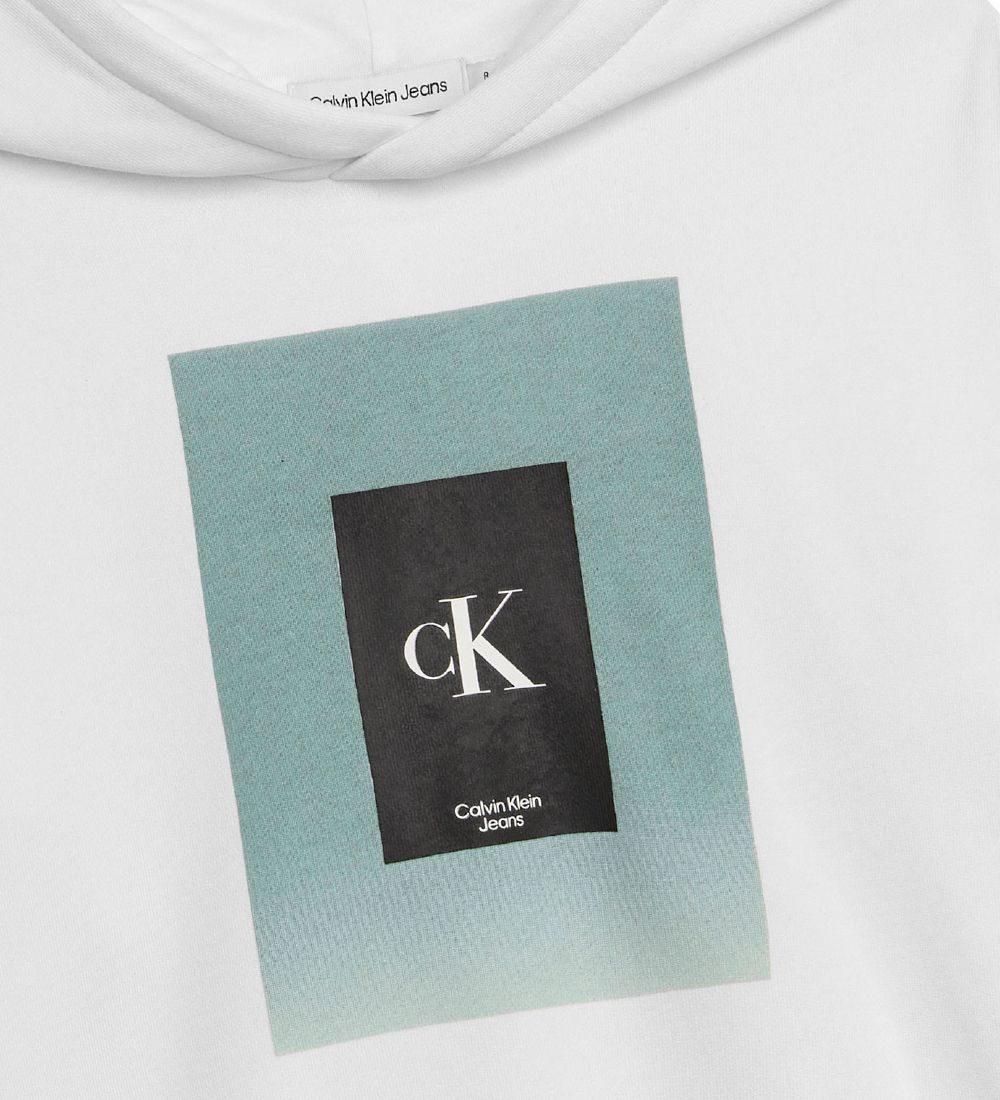 Calvin Klein Hættetrøje - Gradient Box Logo - Bright White