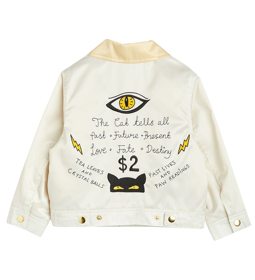 Mini Rodini Jakke - Cats Tell All - Satin - Off White