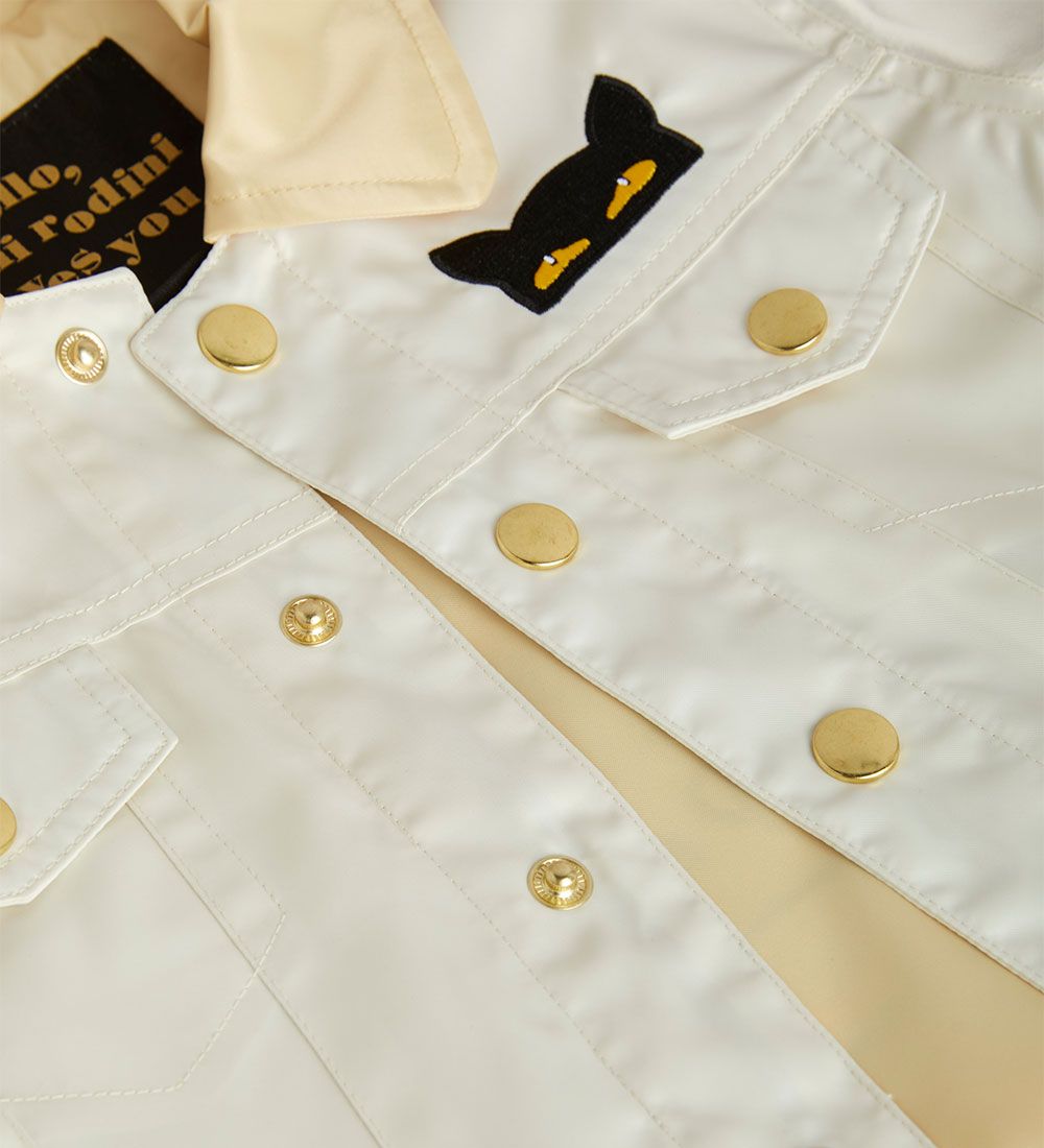 Mini Rodini Jakke - Cats Tell All - Satin - Off White