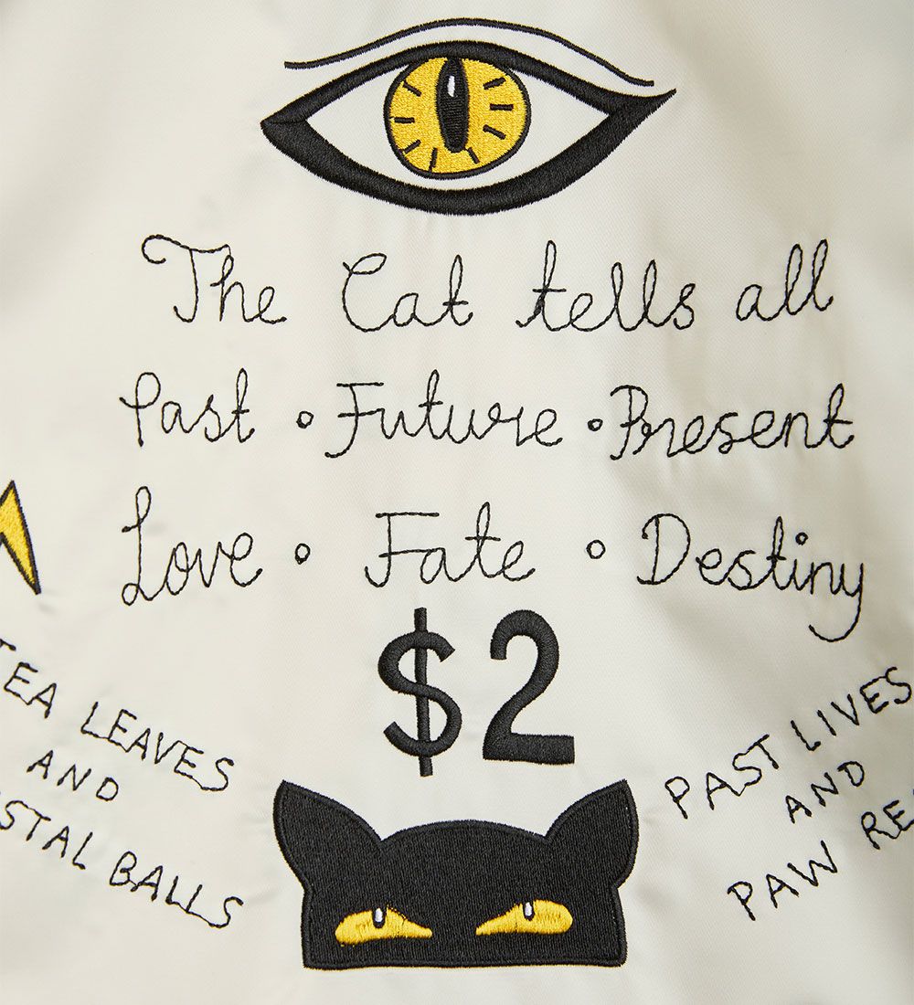Mini Rodini Jakke - Cats Tell All - Satin - Off White