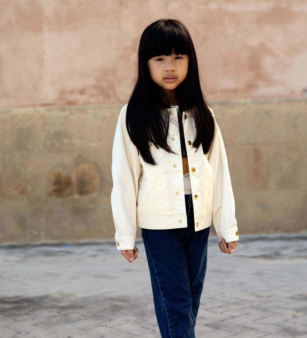 Mini Rodini Jakke - Cats Tell All - Satin - Off White