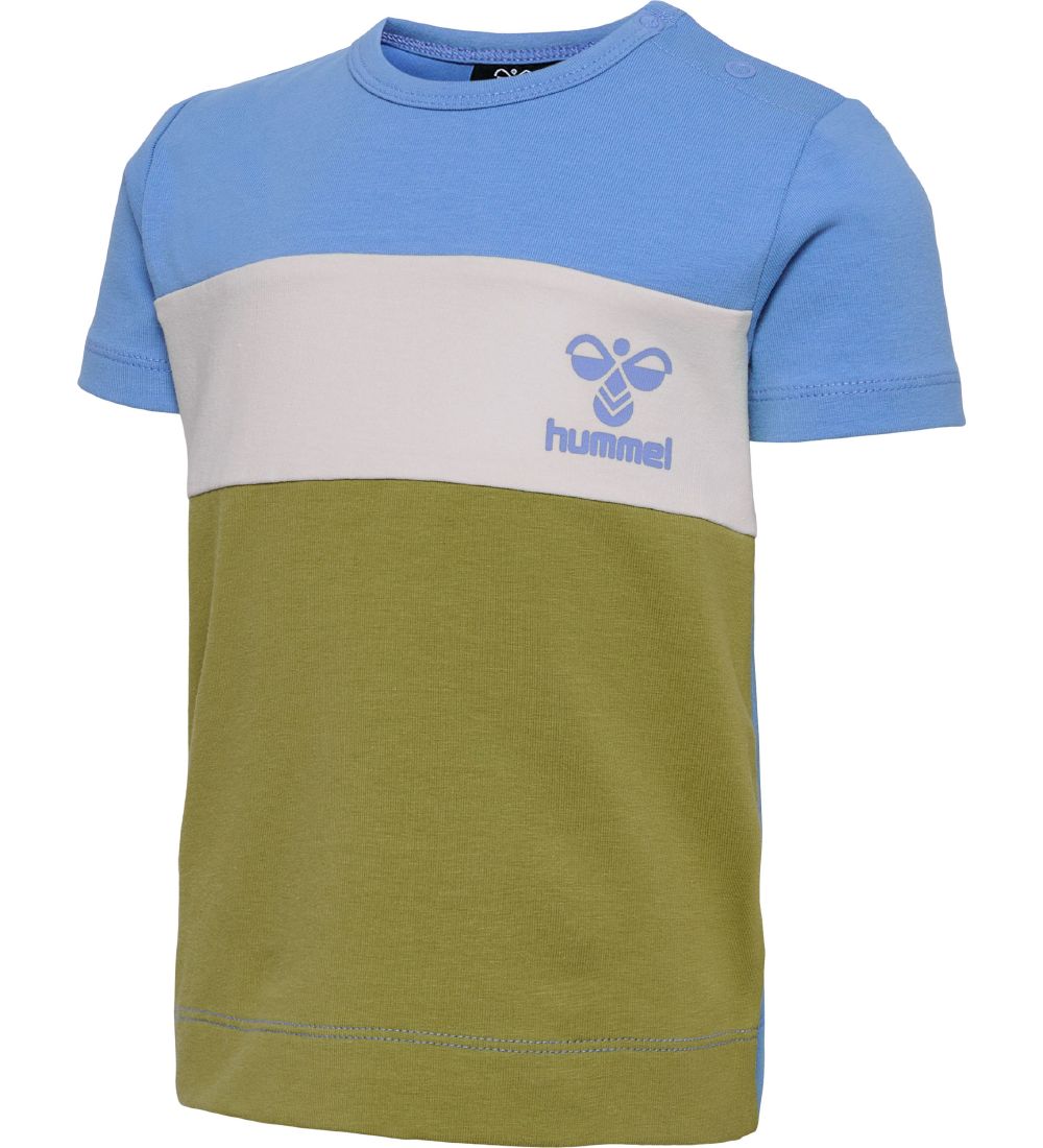 Hummel T-Shirt - HmlGlad - Block - Silver Lake Blue/Green Olive