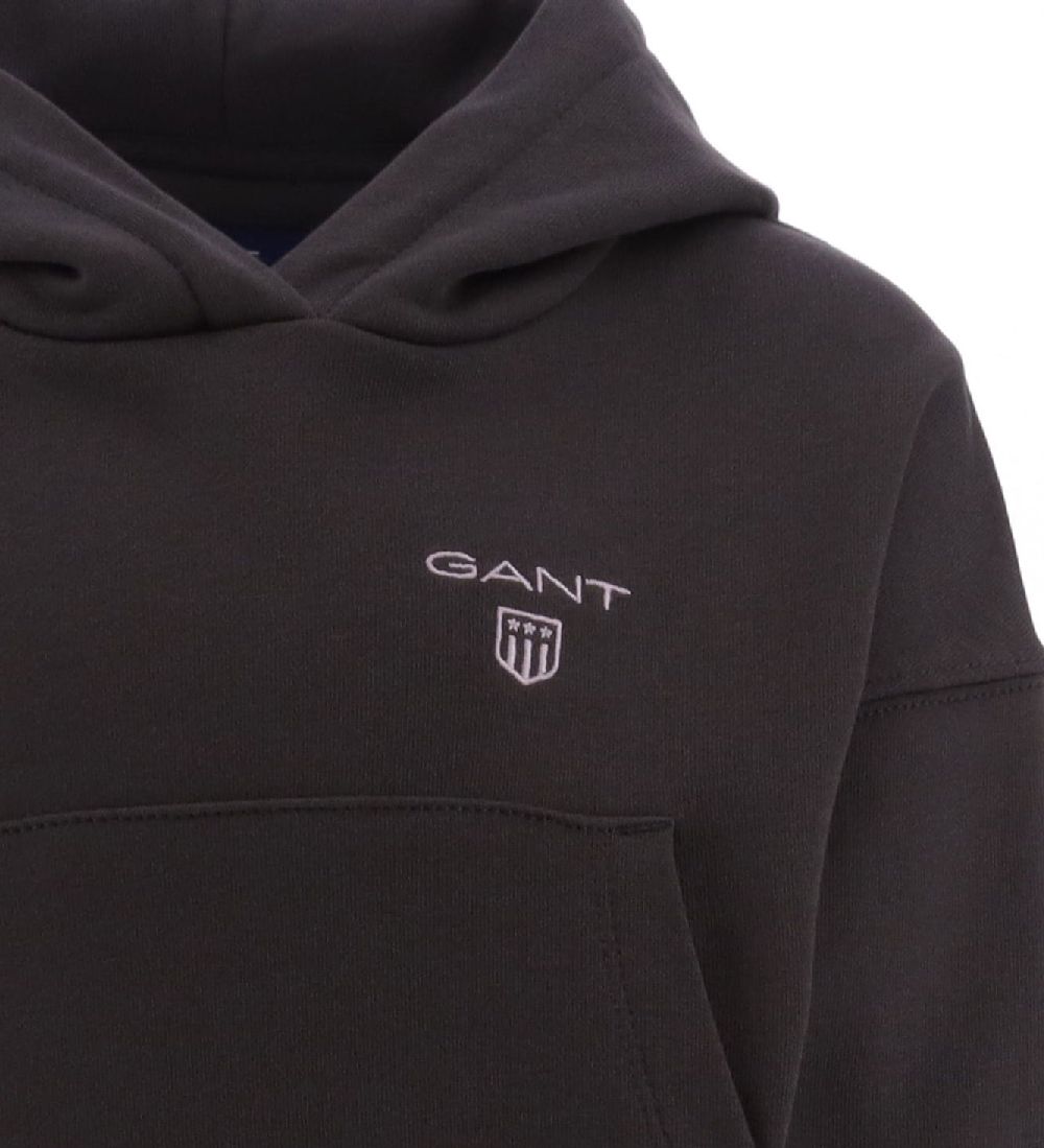 GANT Hættetrøje - Cropped - Contrast Shield - Dark Graphite