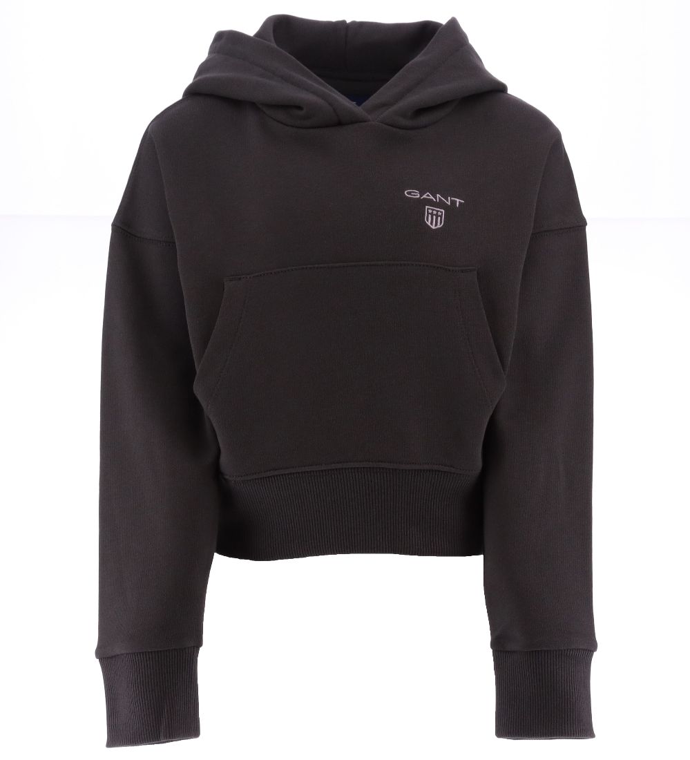GANT Hættetrøje - Cropped - Contrast Shield - Dark Graphite