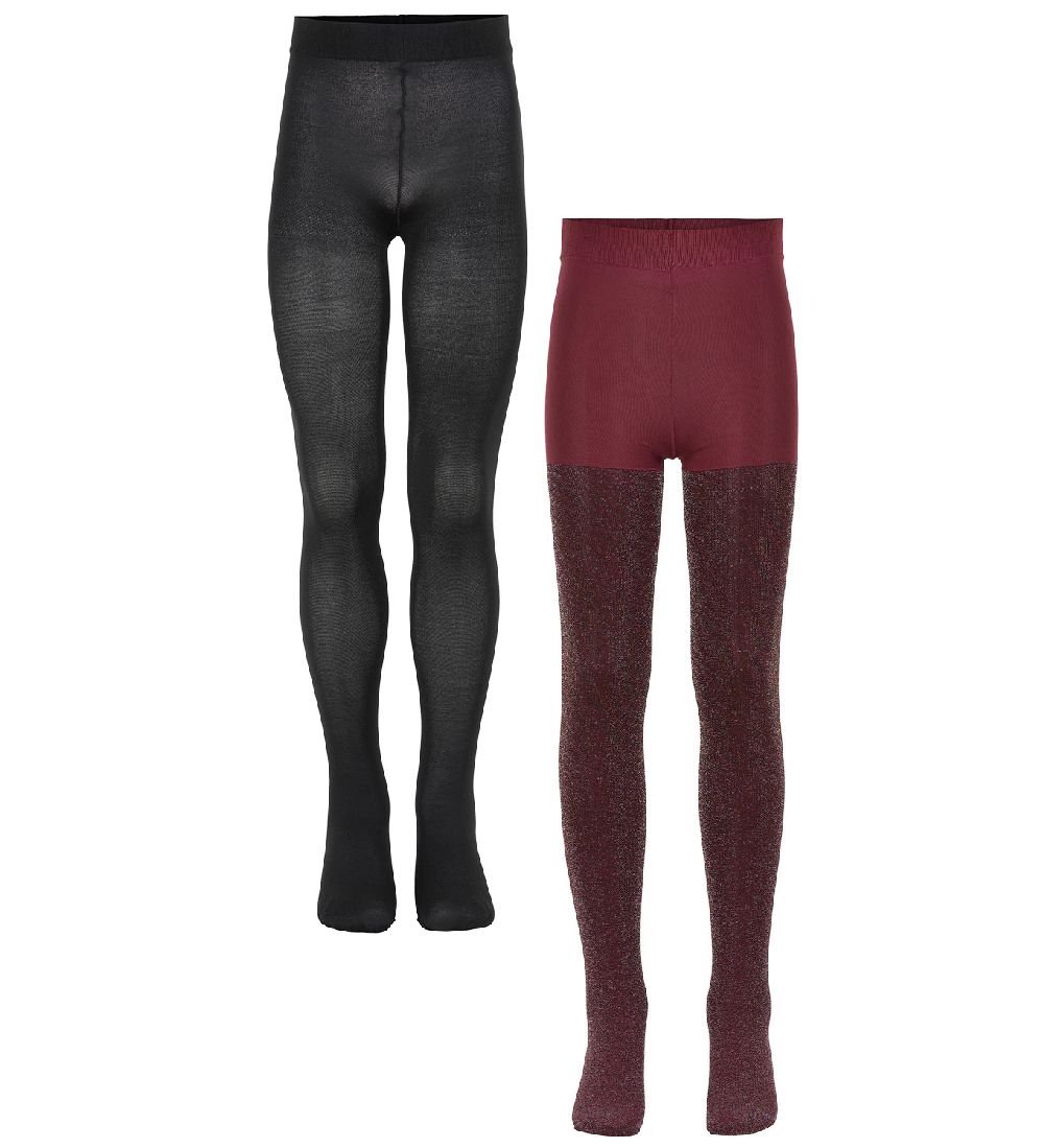 The New Strømpebukser - 2-pak - Glitter/Solid - Maroon