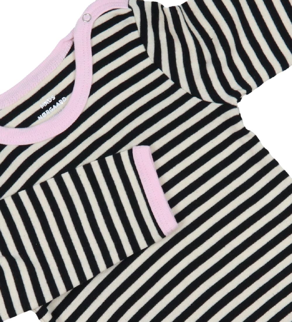 Mads Nørgaard Body l/æ - Soft Dou Striped - Off White/Black/Pink