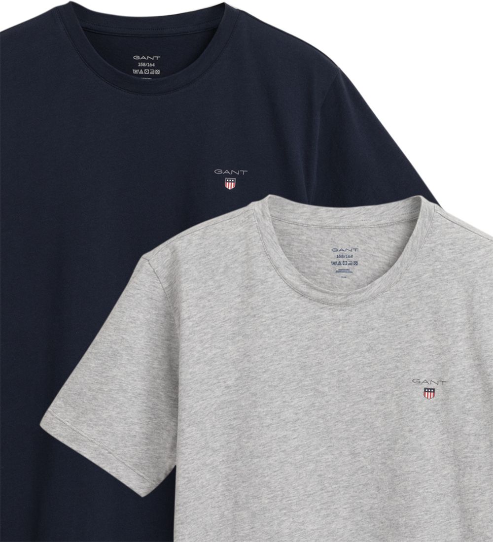 GANT T-shirt - 2-pak - Grey Melange/Navy
