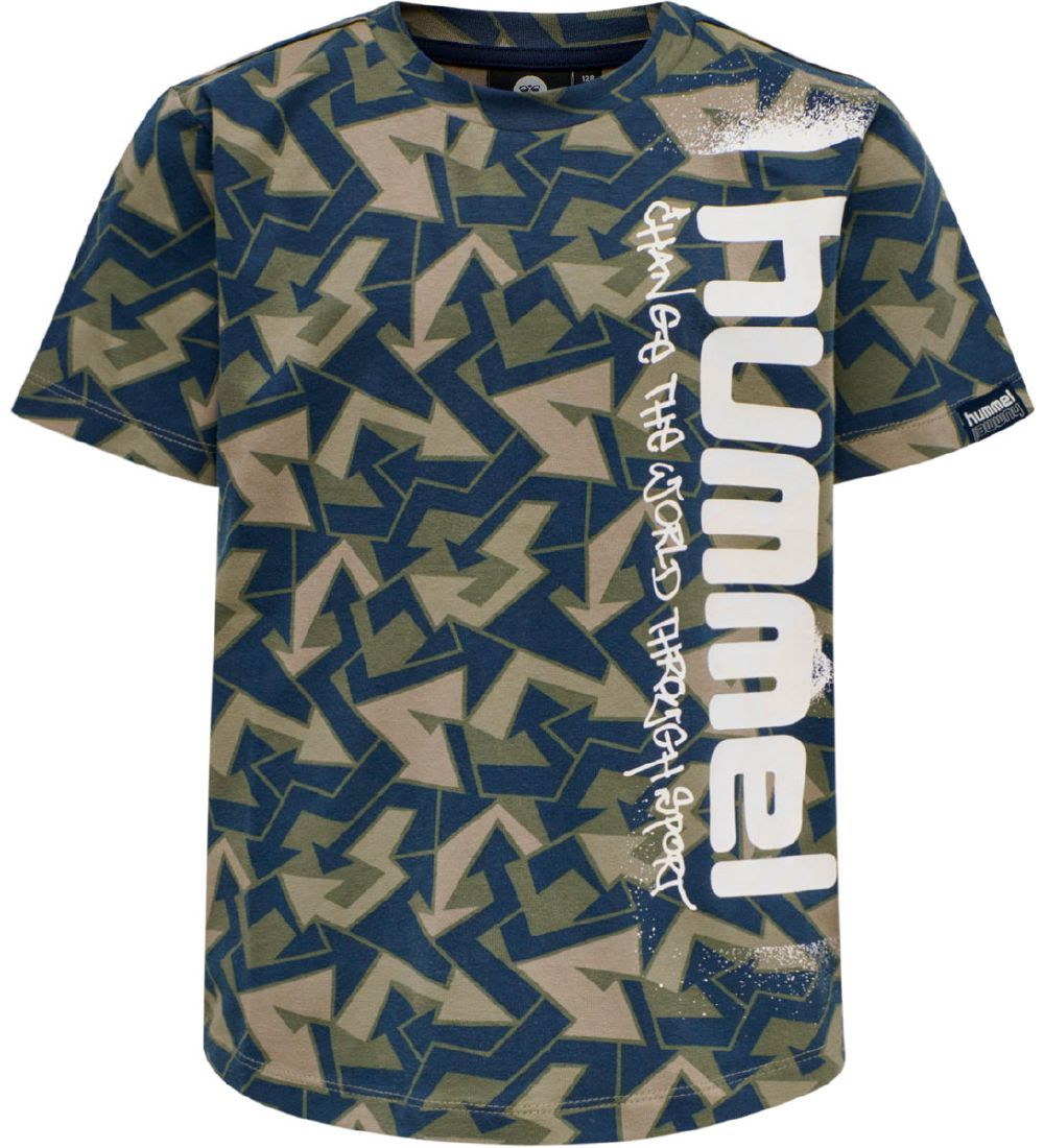 Hummel T-shirt - hmlARROWS - Navy/Armygrøn