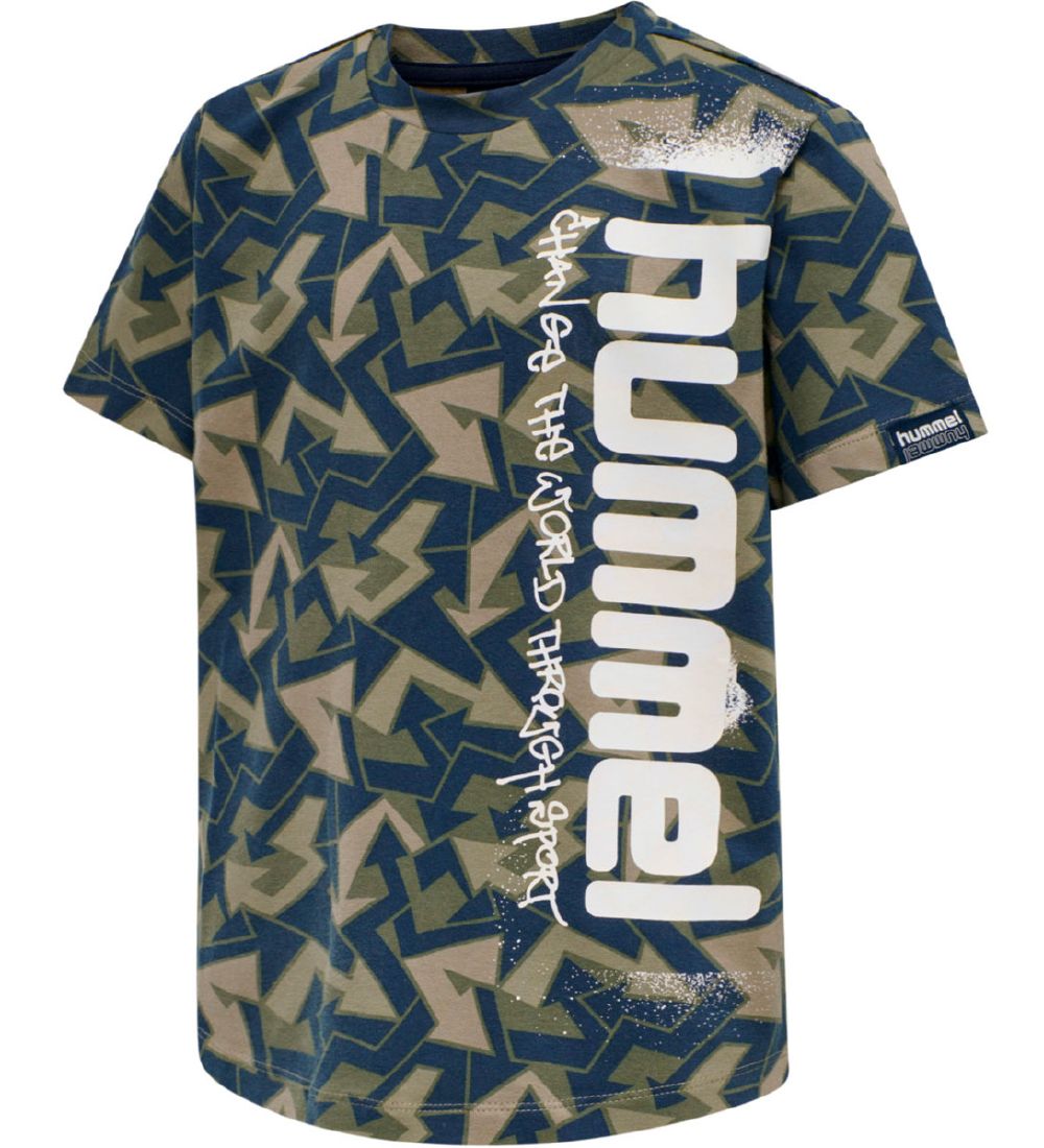 Hummel T-shirt - hmlARROWS - Navy/Armygrøn