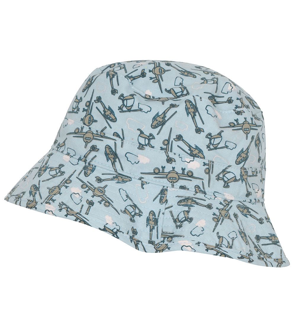 Melton Bøllehat - UV50+ - Dusty Light Blue m. Flyvemaskiner