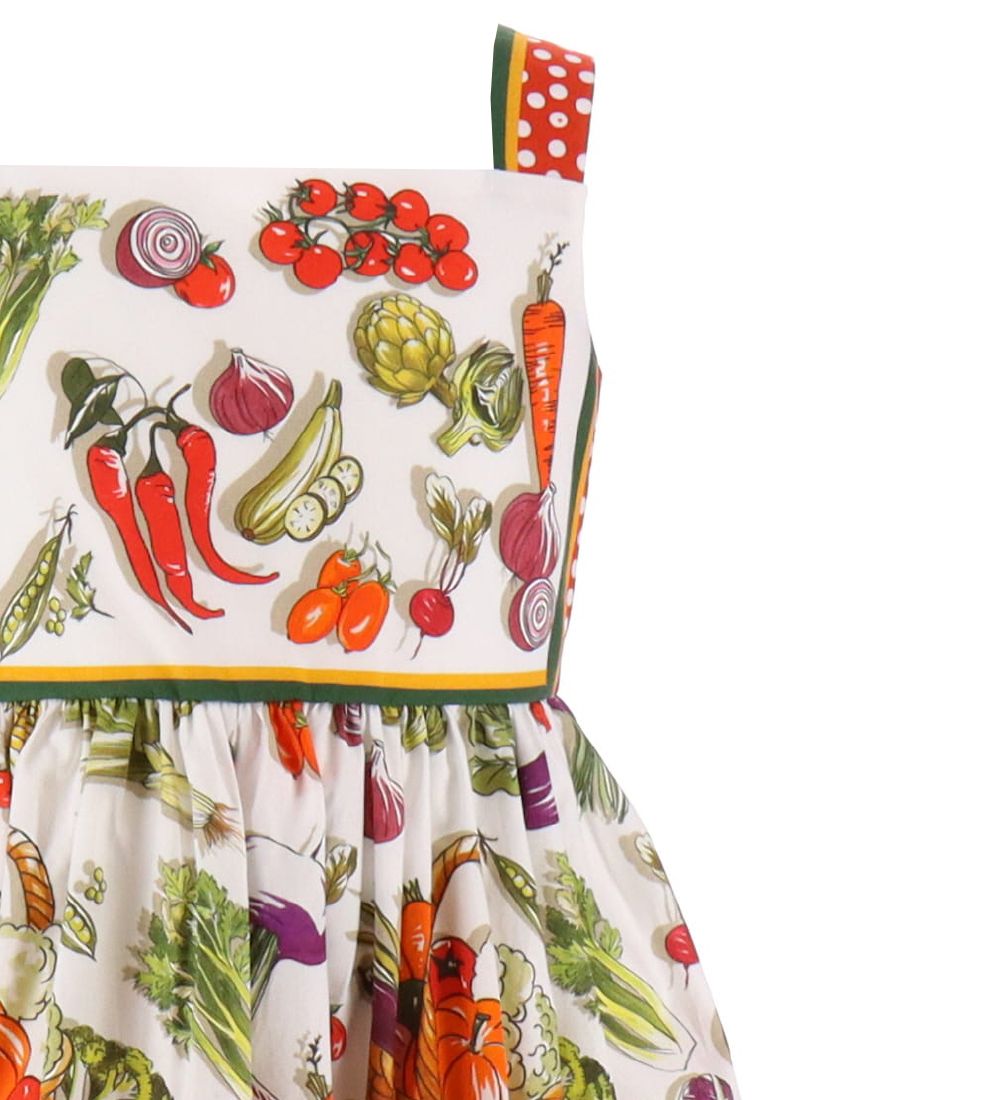 Dolce & Gabbana Kjole m. Bloomers - Capri - Hvid/Rød m. Grøntsag