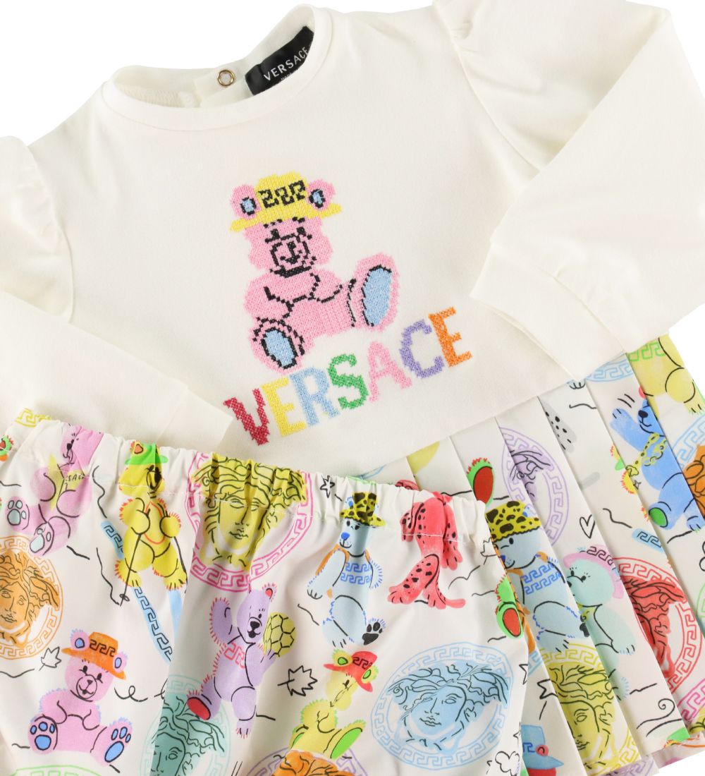 Versace Kjole m. Bloomers - Hvid/Mulifarvet