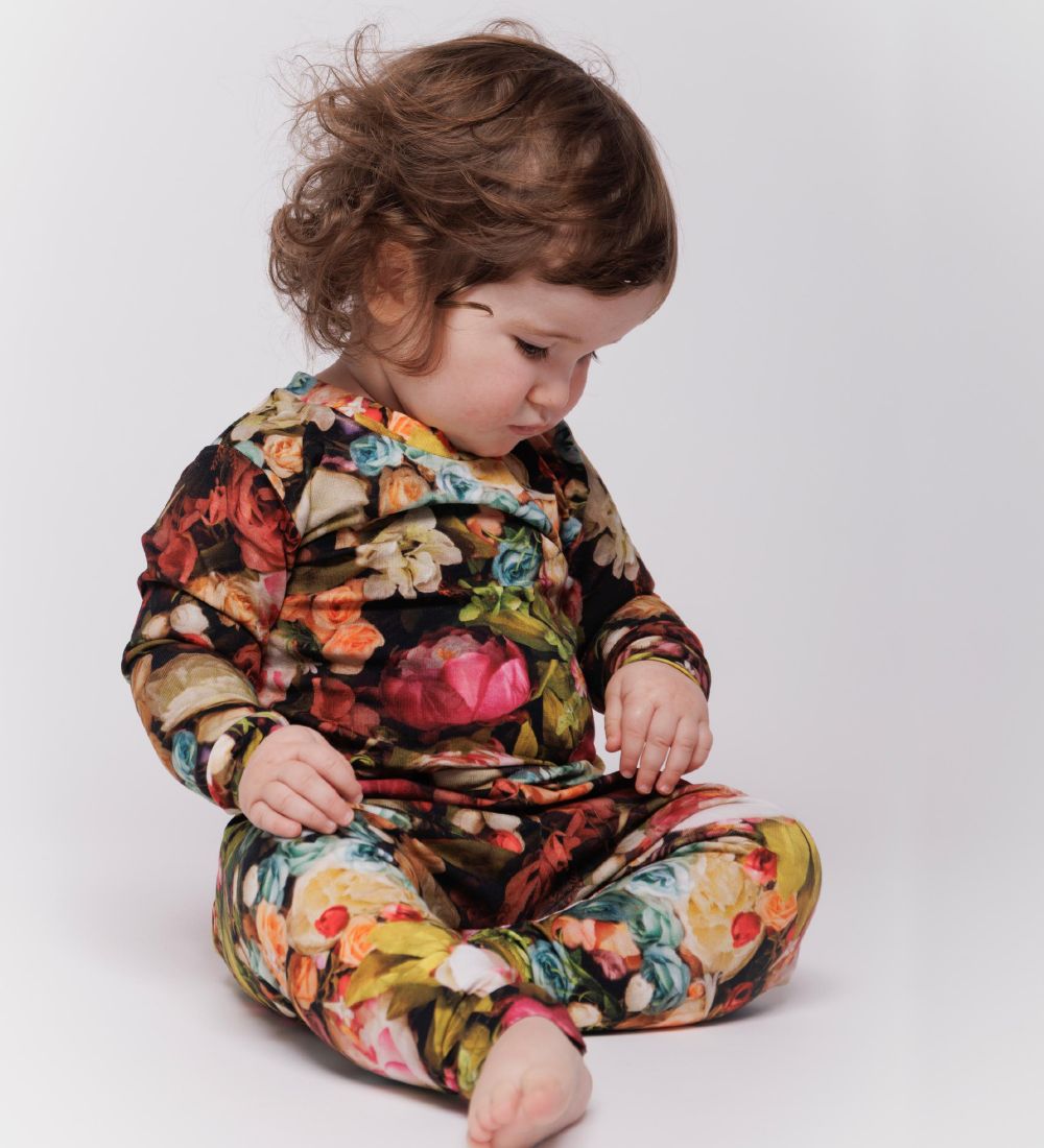 Christina Rohde Leggings - Baby - Sort m. Blomster