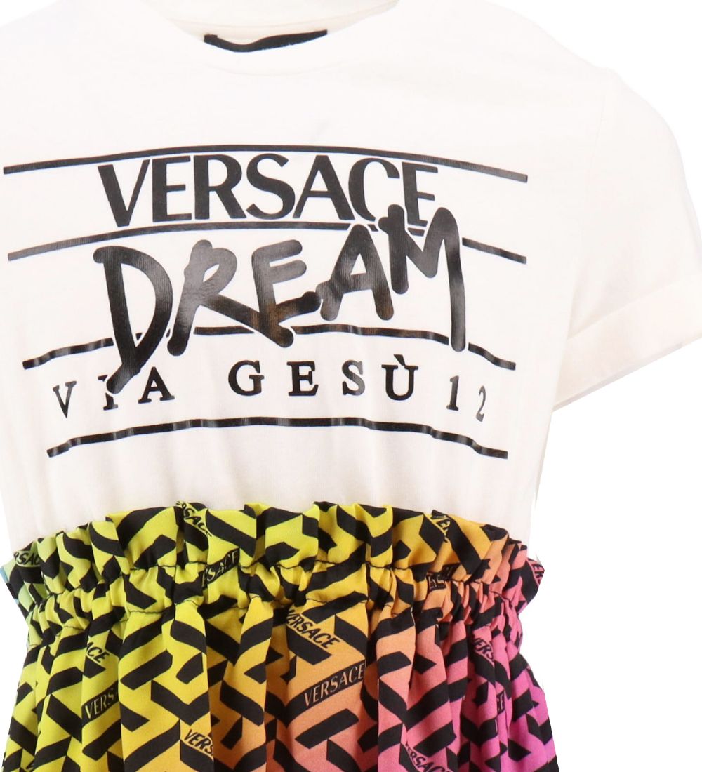 Versace Kjole - Hvid/Fuchsia m. Sort