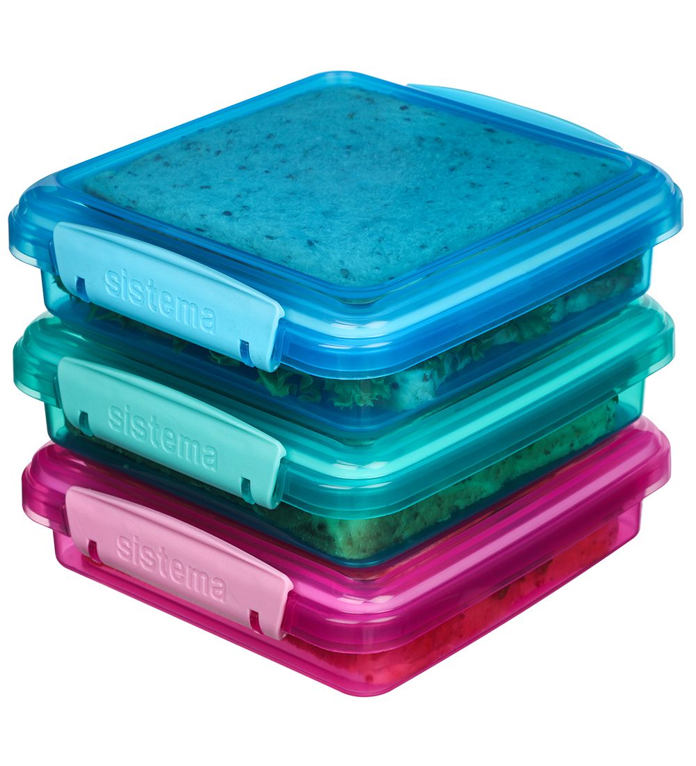 Sistema Madkasse - Sandwich Box - 450 ml - 3 Pak - Pink+Blå+Tur
