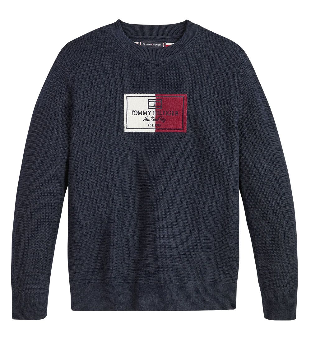 Tommy Hilfiger Bluse - Flag Label Sweater - Desert Sky
