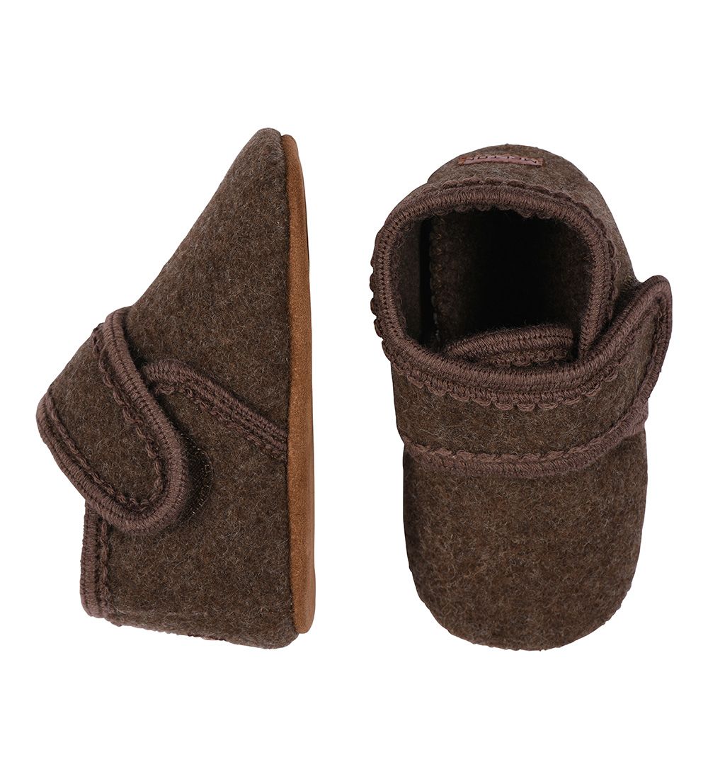Melton Hjemmesko - Uld Slippers m. Velcro - Denver Melange