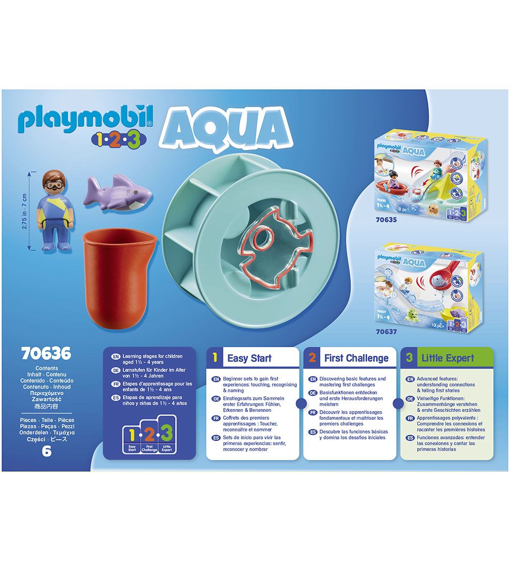 Playmobil 1.2.3 Aqua - Vandhjul Med Babyhaj - 70636 - 6 Dele