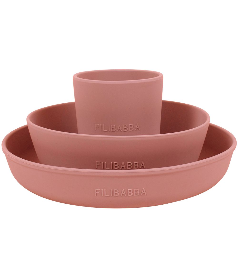 Filibabba Spisesæt - Silikone - 3 dele - Rose