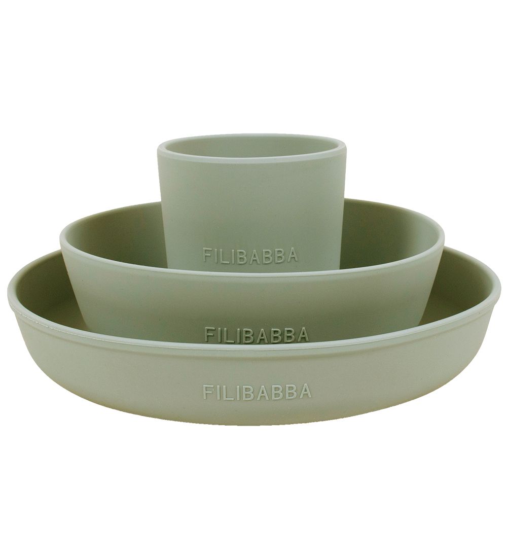 Filibabba Spisesæt - Silikone - 3 dele - Green