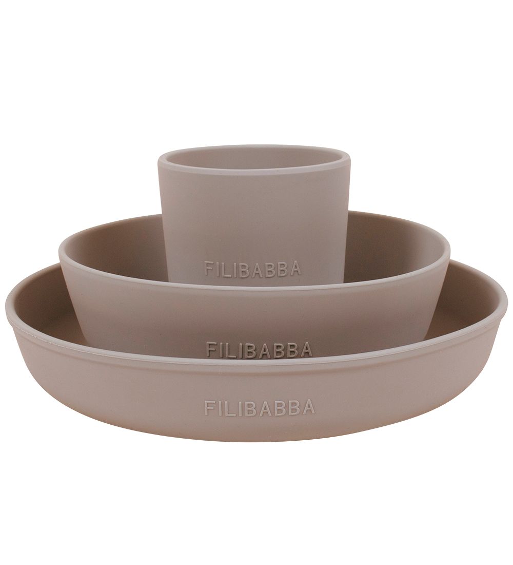 Filibabba Spisesæt - Silikone - 3 dele - Warm Grey