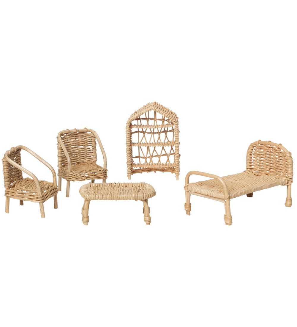 Ferm Living Dukkemøbler - 5-pak - Rattan Dollhouse Furniture - N