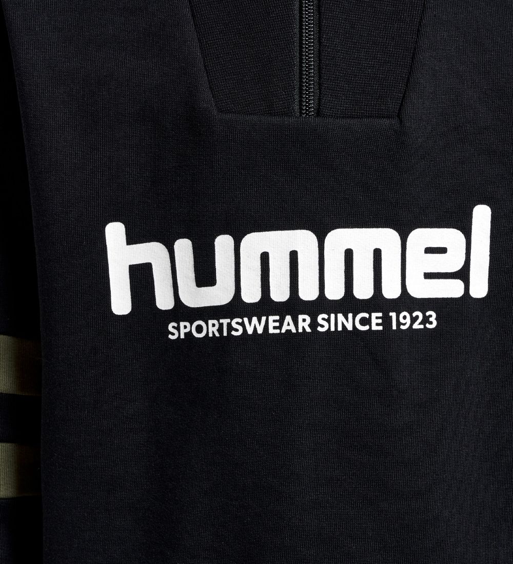 Hummel Sweatshirt - hmlAspen - Sort m. Hvid/Armygrn
