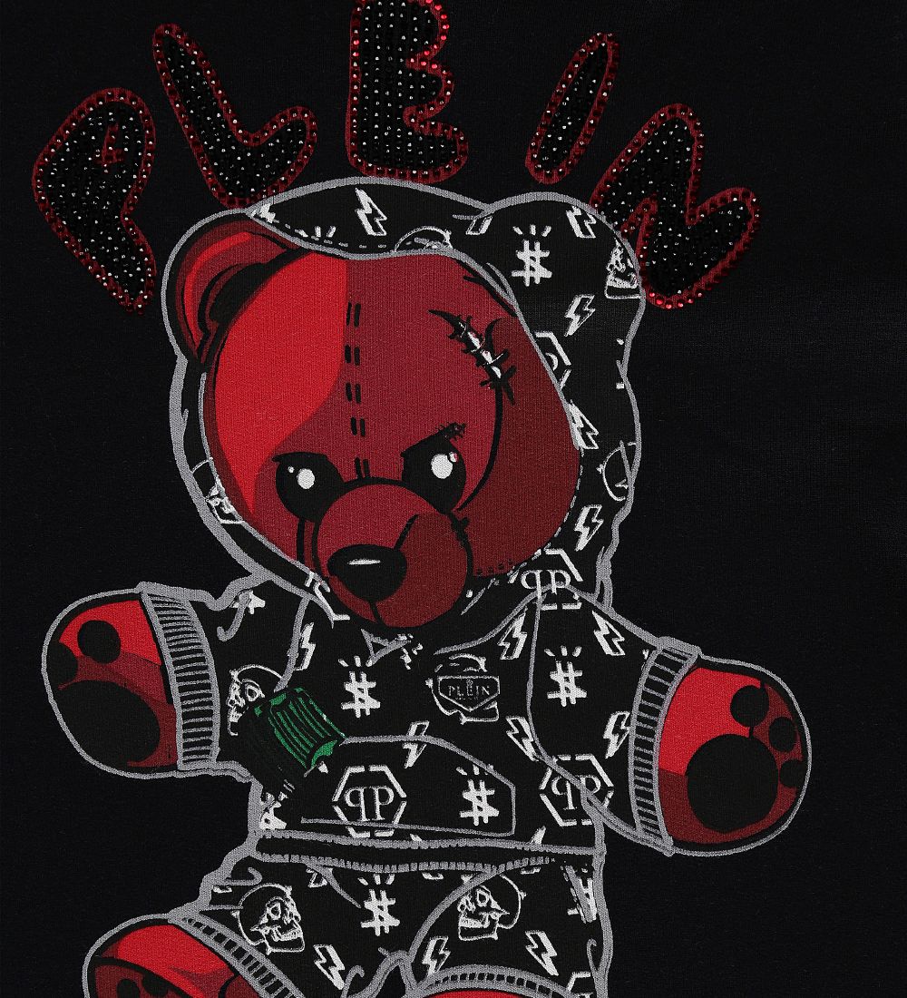 Philipp Plein Hættetrøje - Teddy Bear - Sort/Rød m. Silimisten