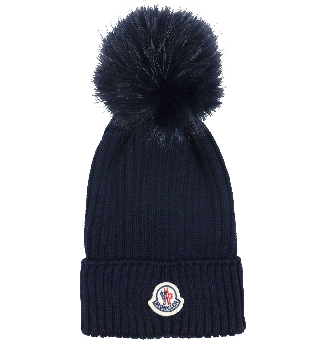Moncler Hue - Uld - Navy m. Imiteret Pels