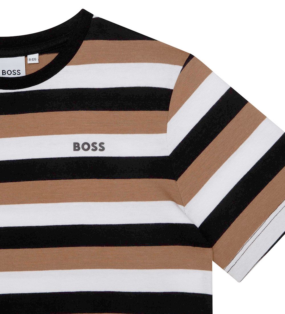 BOSS T-shirt - Casual - Sort/Brun/Hvidstribet